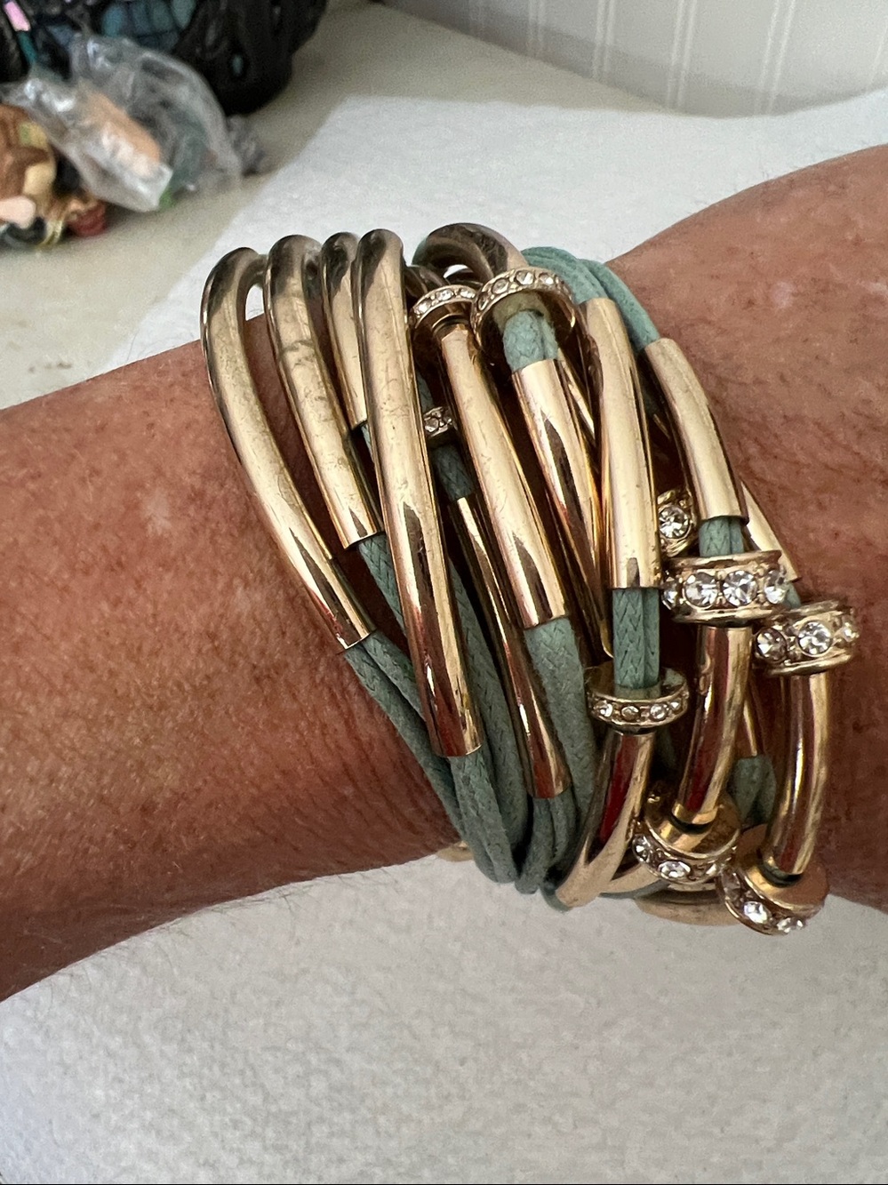 Vintage Gold plated Tube multi strand bracelet